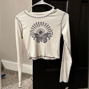 Long sleeve, white, cropped, butterflies